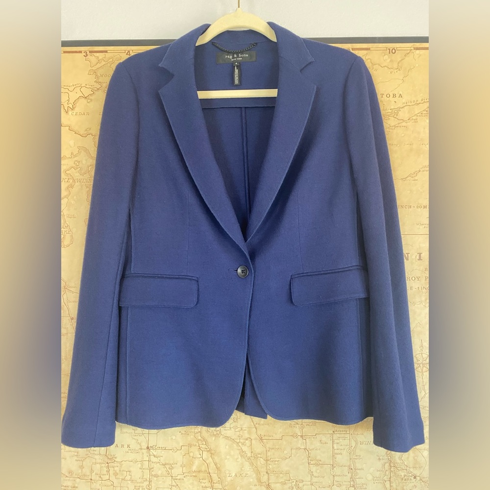 Rag & Bone New York Navy Academia 100% Wool Blazer Size 4 💙 - Picture 2 of 10